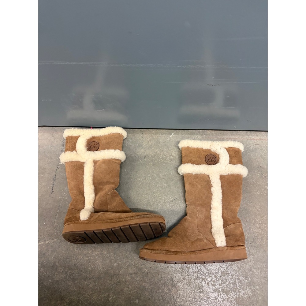 Michael Kors Womens Tan Suede Sheep Fur Lined Mid Calf Boots Size 5M AK14G